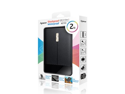 Apacer externí pevný disk, AC731, 2.5", USB 3.0 (3.2 Gen 1), 2TB, AP2TBAC731B-1, černý, otřesuvzdorný, odolný proti prachu a vodě