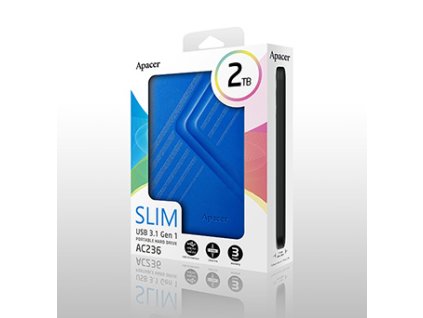 Apacer externí pevný disk, AC236, 2.5", USB 3.0 (3.2 Gen 1), 2TB, AP2TBAC236U-1, modrý