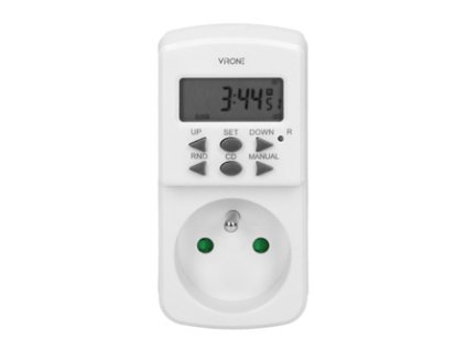 Zásuvka s elektronickým časovačem Mini 230V, 50Hz, max. 1800W, bílá, Virone, časovač, 10 programů, 2P+Z