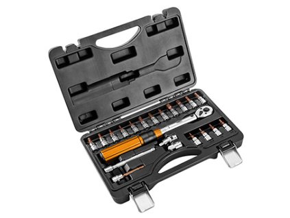 Momentový klíč se sadou bitů, 08-821, 21 ks, velikost 1/4, kufřík,5 - 25 Nm, NEO TOOLS