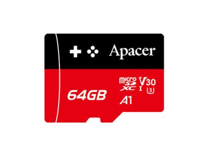 Apacer paměťová Gaming card V30 A1, 64GB, micro SDXC, AP64GMCSX10U7-RAGC, UHS-I U3 (Class 10), s adaptérem