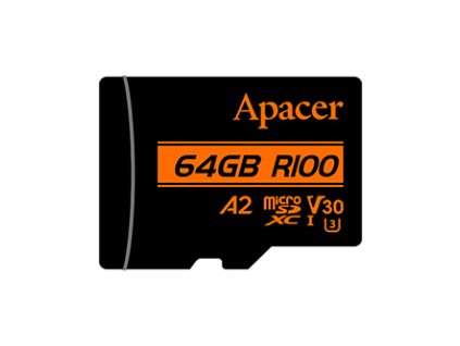 Apacer paměťová karta V30 A2, 64GB, micro SDXC, AP64GMCSX10U8-R, UHS-I U3 (Class 10), s adaptérem