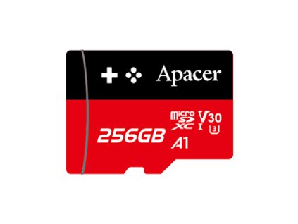 Apacer paměťová Gaming card V30 A1, 256GB, micro SDXC, AP256GMCSX10U7-RAGC, UHS-I U3 (Class 10), s adaptérem
