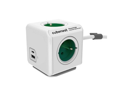 Cubenest - PowerCube, 1.5m, Extended USB PD20W, A+C, zelená, POWERCUBE, 4 zásuvky, USB A+C, Power Delivery 20W