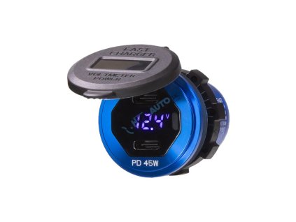 vyr 17263 2x usb c nabijecka s voltmetrem wattmetrem hlinikova do panelu 90w 34595 1