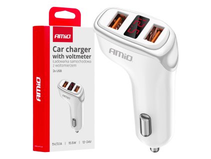 Nabíječka do auta 2x USB-A + tester napětí akumulátoru 3.1A 12/24V