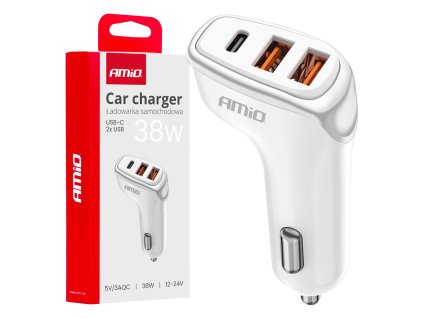 Nabíječka do auta 2x USB-A + USB-C 38W 12/24V