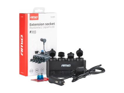 Čtyřnásobná prodlužovací zásuvka PD30W QC3.0 12/24V max 216W