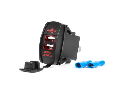 Vodotěsná nabíječka na telefon ve tvaru lodi s ČERVENÝM LED podsvícením 2xUSB 12/24V