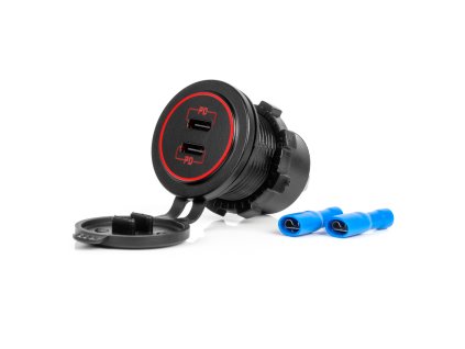 Vodotěsná nabíječka s ČERVENÍM LED podsvícením 2xUSB C 12/24V