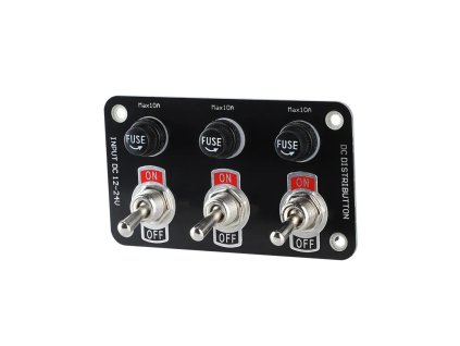 Panel s 3x spínači + 3x pojistky, 12/24V