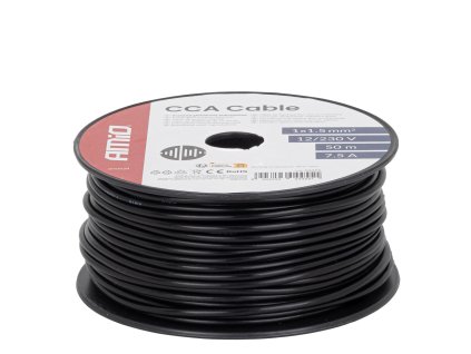 Jednožilový kabel černý CCA 1x1,5 mm2 50m 7,5A 12/230V