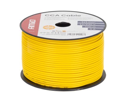 Jednožilový žlutý kabel CCA 1x1mm2 100m 5A 12/230V