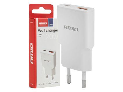 Síťová nabíječka 230V 20W GaN USB-C USB-A