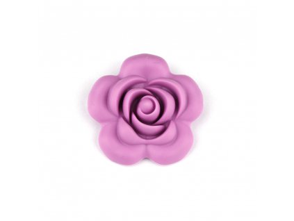 Silikonový korálek - fialkový - růže - 40 x 40 x 15 mm - 1 ks