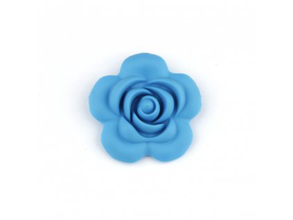 Silikonový korálek - modrý - růže - 40 x 40 x 15 mm - 1 ks