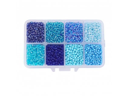 Skleněný rokajl - modrý mix - ∅ 4 mm - krabička