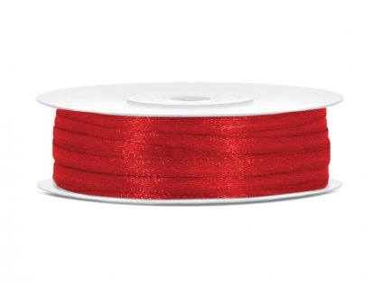 Saténová stuha - červená - šířka 3mm - návin 50m