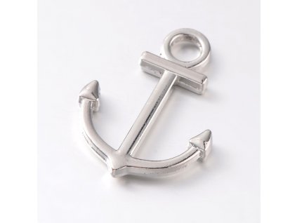Kovový přívěsek - kotva velká - platinová - 35 x 26 x 3 mm - 1 ks