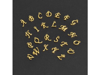 Kovový přívěsek - zlatý - písmeno A-Z - 14 x 6 x 2 mm - 1 ks