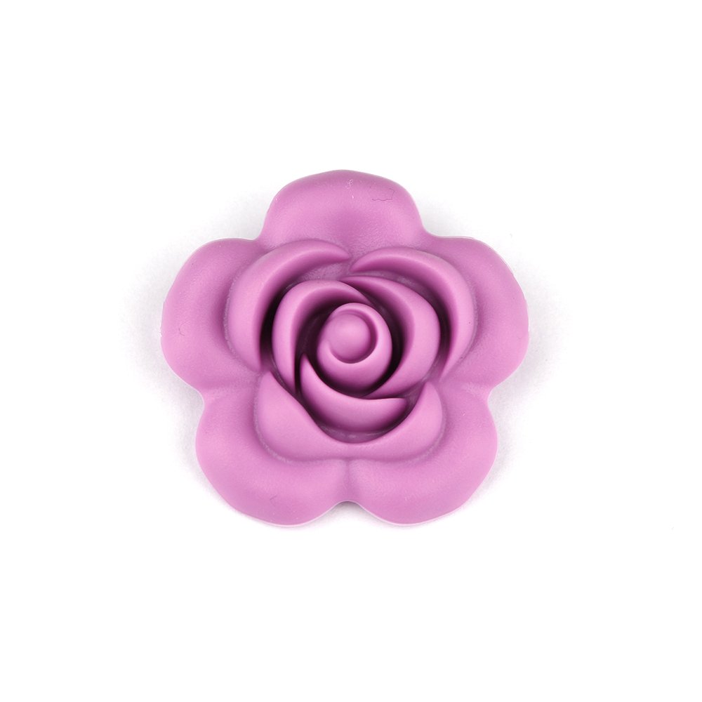 Silikonový korálek - fialkový - růže - 40 x 40 x 15 mm - 1 ks