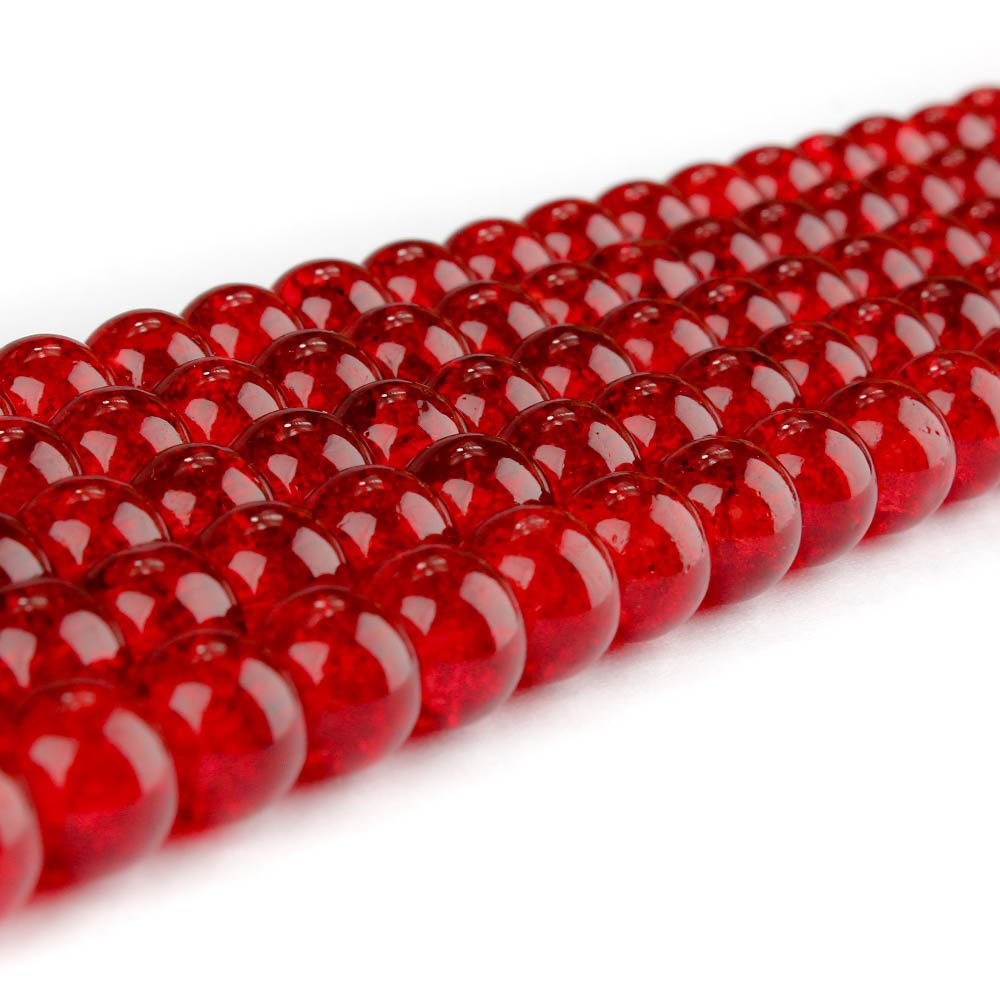 Praskané korálky - červené - ∅ 8 mm - 10 ks