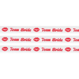 Elastická stuha - bílá - "team bride" - 1,5 cm - 30 cm - 1 ks