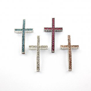 Kříž s bižuterními kamínky - stříbrný - 47,5 x 25 x 4 mm - 1 ks