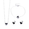 Set řetízku, náramku a náušnic z nerezové oceli - platinový - černé srdce - 43 cm ; 17 cm ; 9,2 x 10 x 1,8 mm - 1 ks