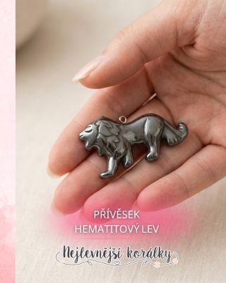 🦁 LEV – SYMBOL SÍLY A ODVAHY VE TVÉM ŠPERKU Přívěsek ze syntetického hematitu vyniká svým kovovým leskem a precizními...