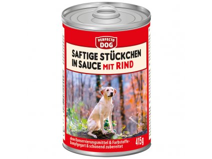 Perfecto Dog Saftige Stueck in Sosse mit Rind 415g Fuer kleine Hunde