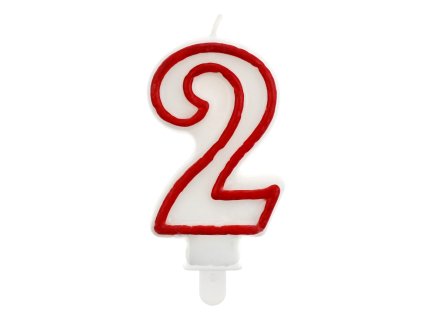 Dortová narozeninová svíčka - Číslice 2, bílo/červená - 1 ks