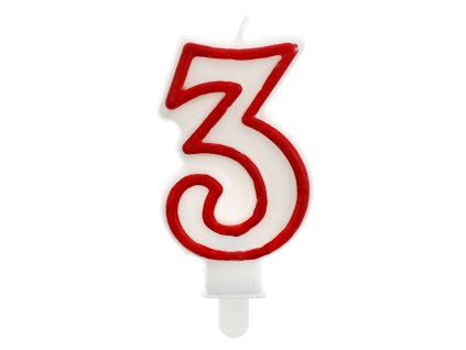 Dortová narozeninová svíčka - Číslice 3, bílo/červená - 1 ks
