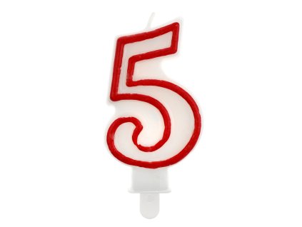 Dortová narozeninová svíčka - Číslice 5, bílo/červená - 1 ks