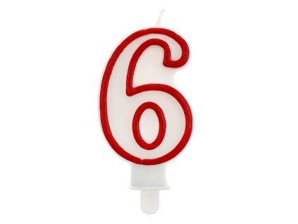 Dortová narozeninová svíčka - Číslice 6, bílo/červená - 1 ks