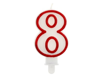 Dortová narozeninová svíčka - Číslice 8, bílo/červená - 1 ks