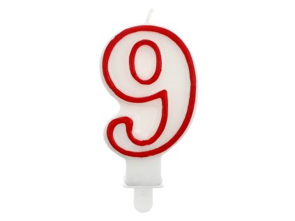 Dortová narozeninová svíčka - Číslice 9, bílo/červená - 1 ks