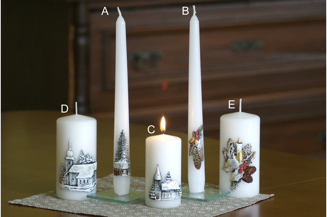 Vánoční svíčka bílý kužel - Stromeček (A) - 1 ks