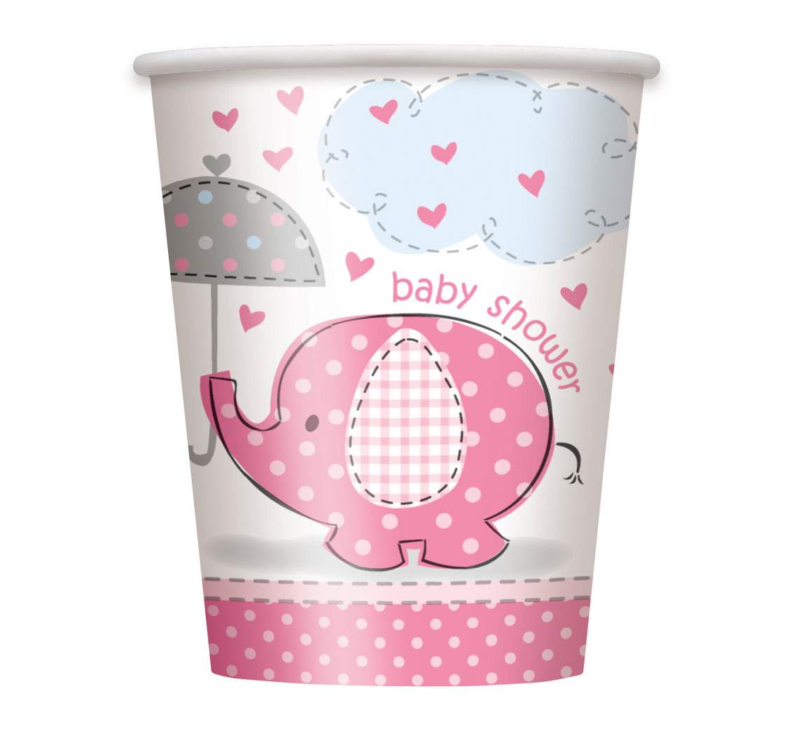 Papírové kelímky "Baby Shower" růžové 8 ks - 270 ml