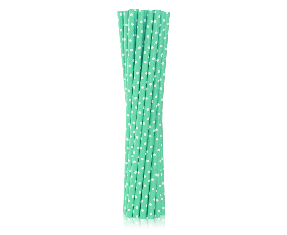 Papírové slámky (brčka) - Zelené s bílými tečkami 12 ks