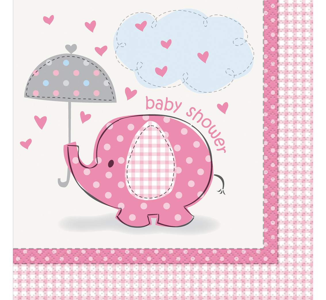 Papírové ubrousky "Baby Shower" růžové 16 ks - 33x33 cm