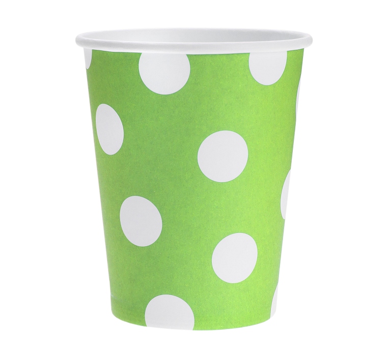 Papírové kelímky - Zelené s bílými puntíky 6 ks - 270 ml