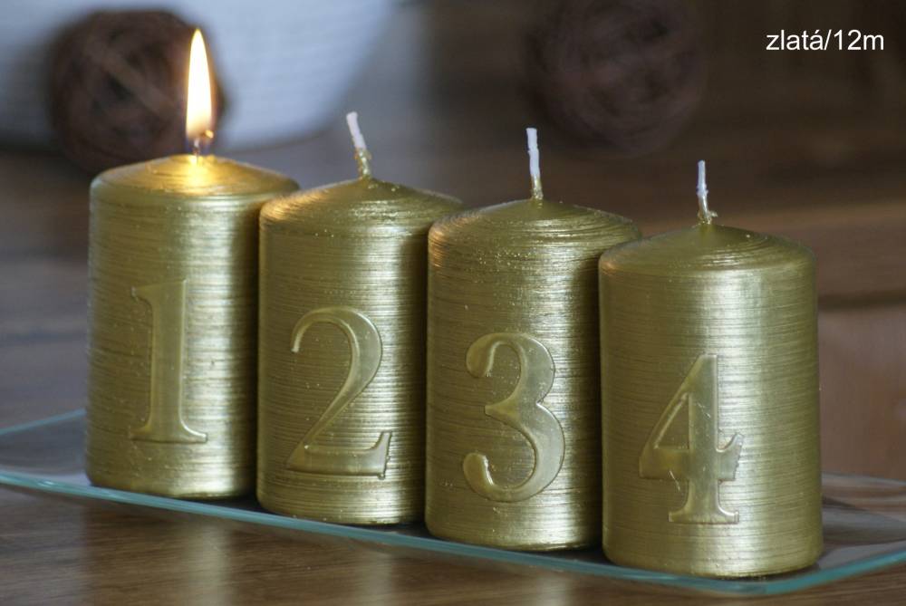 Adventní sada svíček s čísly "Alfa" Zlatá - 4 ks