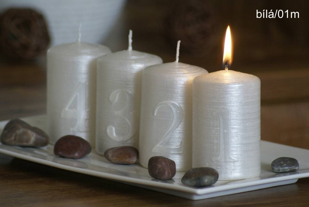 Adventní sada svíček s čísly "Alfa" Bílá - 4 ks