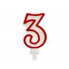 Dortová narozeninová svíčka - Číslice 3, bílo/červená - 1 ks