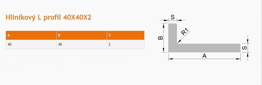 Hliníková lišta L 40x40 mm ; 6m