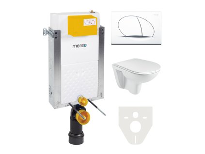 Mereo WC set - Rimless WC, modul pro zazdění, bílé oválné tlačítko MM01SETR
