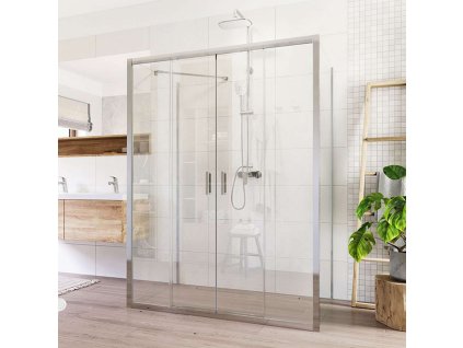 Mereo Sprchový kout, Lima, obdélník do prostoru U, čtyřdílné, zasun.,100x140x100 cm, chrom ALU, sklo Čiré CK85833K
