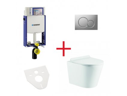WC set OVALE BASSO RIMLESS: závěsné WC se sedátkem, kombifix, podložka, tlačítko chrom mat OLKLT053ER004