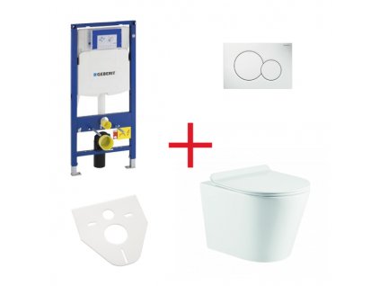 WC set OVALE BASSO RIMLESS: závěsné WC se sedátkem, duofix, podložka, tlačítko bílé, OLKLT053ER005